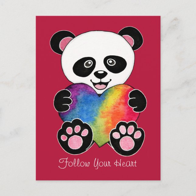 Niedliche Aquarellpanda mit Regenbogenherz Postkarte (Vorderseite)