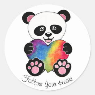 Niedliche Aquarellpanda mit Regenbogenherz Runder Aufkleber