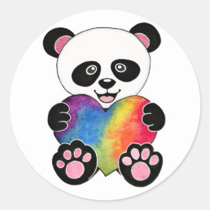 Niedliche Aquarellpanda mit Regenbogenherz Runder Aufkleber