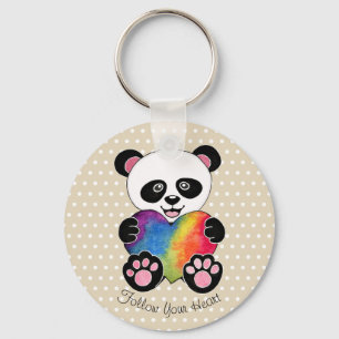 Niedliche Aquarellpanda mit Regenbogenherz Schlüsselanhänger