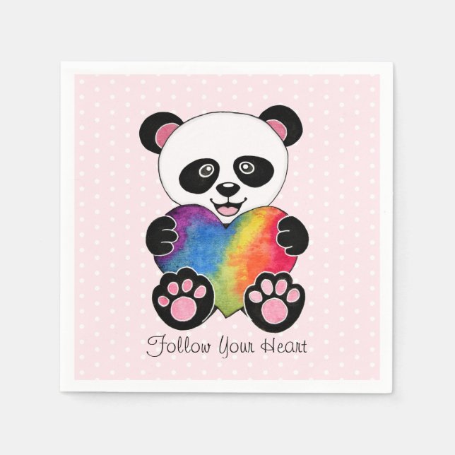 Niedliche Aquarellpanda mit Regenbogenherz Serviette (Vorderseite)