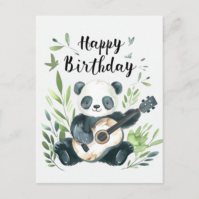Niedliche Aquarellpanda zum Gitarrenspielen Geburt Postkarte (Vorderseite)