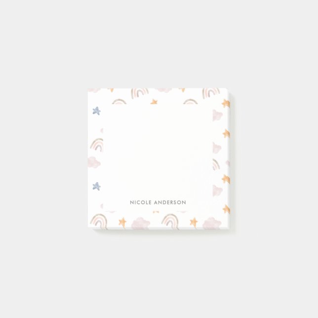 Niedliche Aquarellpastellfarben Regenbogenwolken Post-it Klebezettel (Vorderseite)