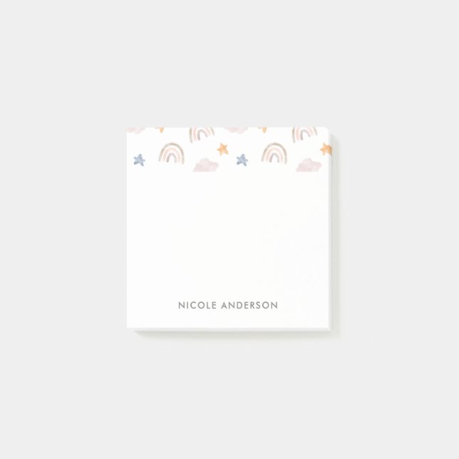 Niedliche Aquarellpastellfarben Regenbogenwolken Post-it Klebezettel (Vorderseite)
