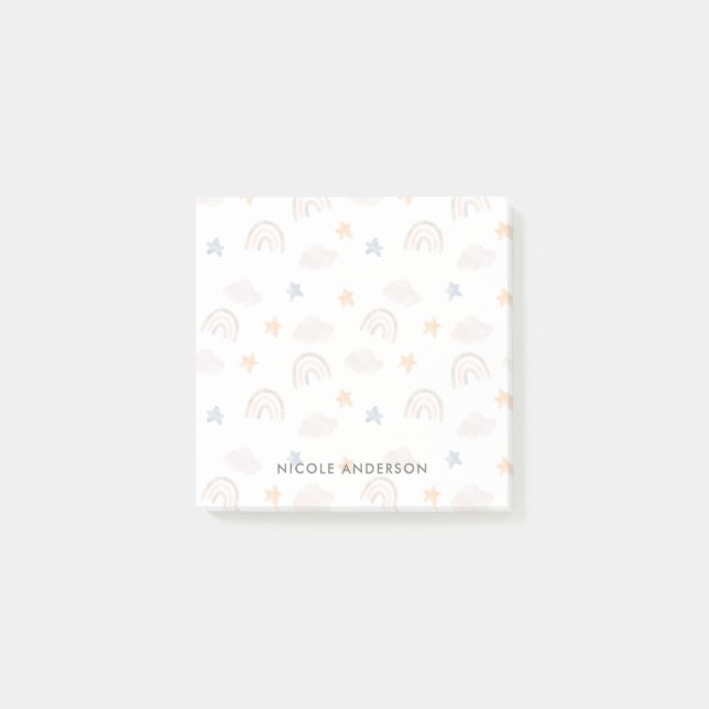 Niedliche Aquarellpastellfarben Regenbogenwolken Post-it Klebezettel (Vorderseite)