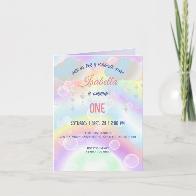 Niedliche Aquarellpastellfarben Unicorns Rainbow G Einladung (Vorderseite)