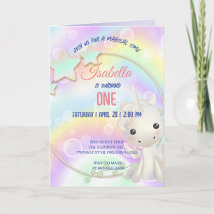 Niedliche Aquarellpastellfarben Unicorns Rainbow G Einladung