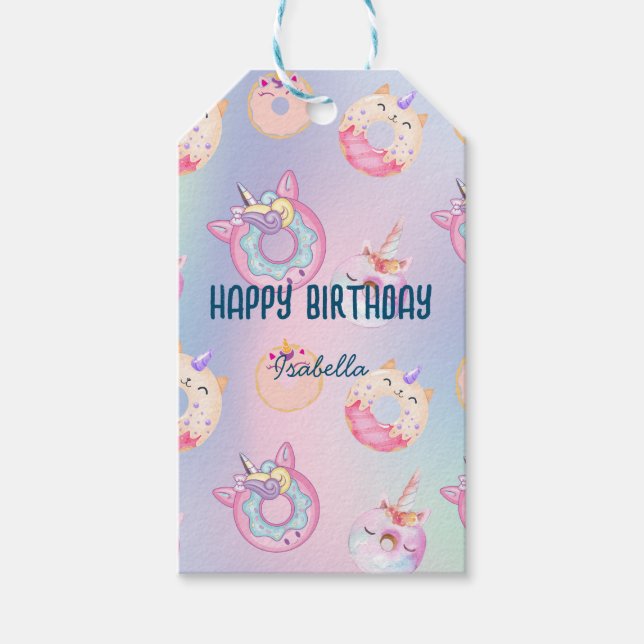 Niedliche Aquarellpastellfarben Unicorns Regenboge Geschenkanhänger (Vorderseite)