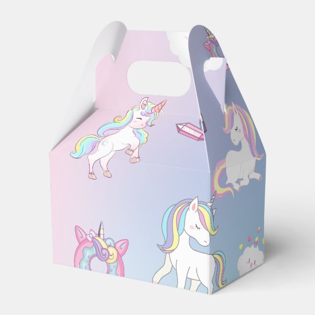 Niedliche Aquarellpastellfarben Unicorns Regenboge Geschenkschachtel (Vorderseite)