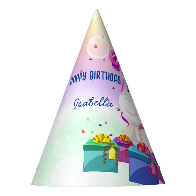 Niedliche Aquarellpastellfarben Unicorns Regenboge Partyhütchen (Vorderseite)