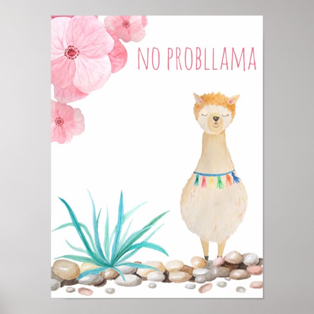 Niedliche Aquarellpastete No Probllama Llama Kinde Poster (Vorne)