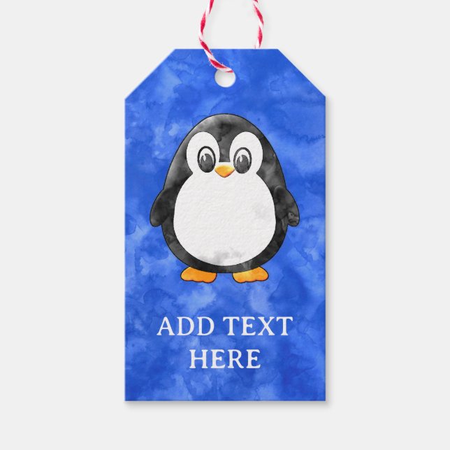 Niedliche Aquarellpinguin Blau Geschenkanhänger (Vorderseite)