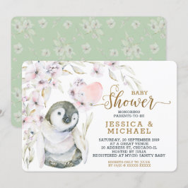 Niedliche Aquarellpinguin Gender Neutral Baby Dusc Einladung