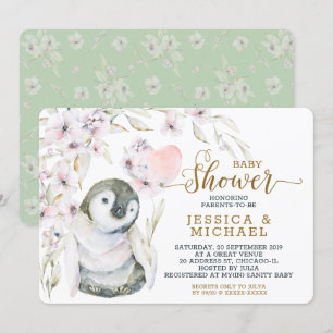 Niedliche Aquarellpinguin Gender Neutral Baby Dusc Einladung