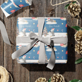 Niedliche Aquarellpinguine Blau und Weiß Weihnacht Geschenkpapier