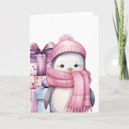 Niedliche Aquarellpinguine in Rosa mit Geschenken Karte