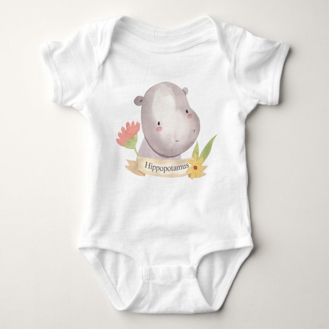 Niedliche Aquarellsafari Tier Hippopotamus Baby Strampler (Vorderseite)