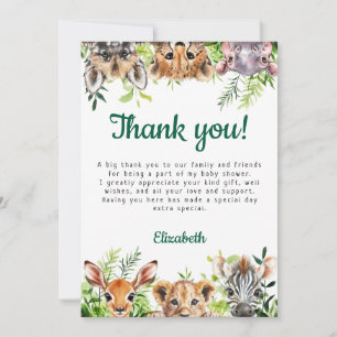 Niedliche Aquarellsafari-Tiere Kinderdusche Dankeskarte