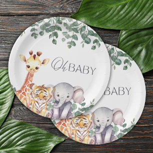 Niedliche Aquarellsafari-Tiere Kinderdusche Pappteller