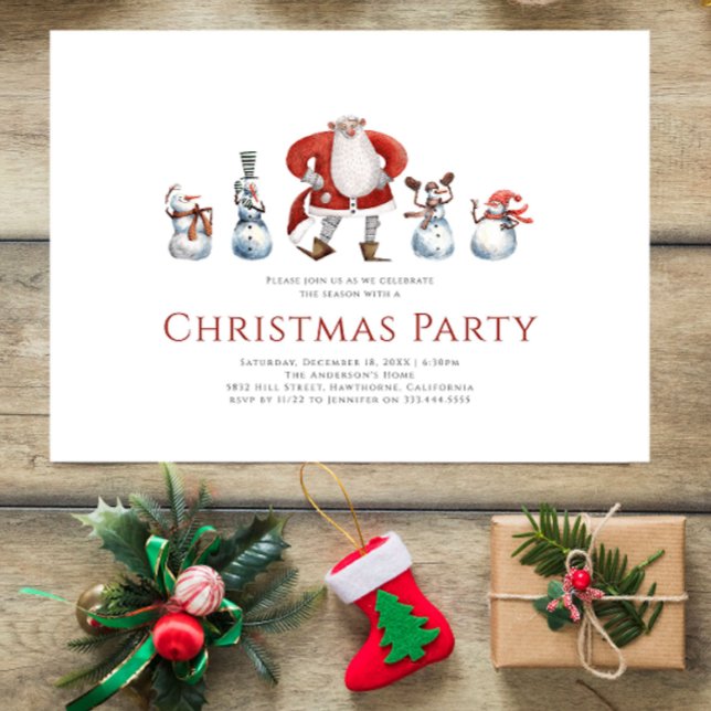 Niedliche Aquarellsanta Snowmen Weihnachtskarte Einladung (Von Creator hochgeladen)