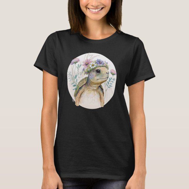 Niedliche Aquarellschildkröte Blume Kronenmeer Tie T-Shirt (Vorderseite)