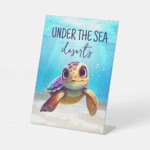 Niedliche Aquarellschildkröte unter Meer Geburtsta Sockelschild