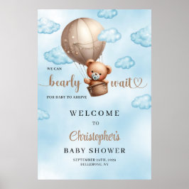 Niedliche Aquarellteddy Bär Heißluftballon Poster