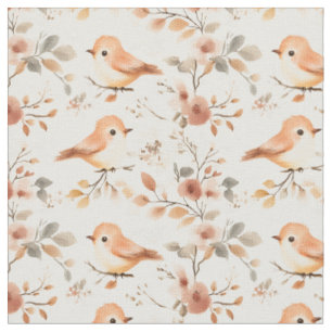 Niedliche Aquarellvögel und Blume auf Weiß Stoff