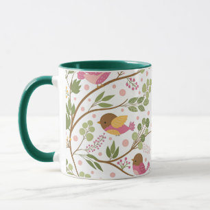 Niedliche Aquarellvögel und Rosa Florals Tasse
