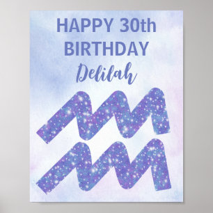 Niedliche Aquarius Personalisierte Lila Geburtstag Poster