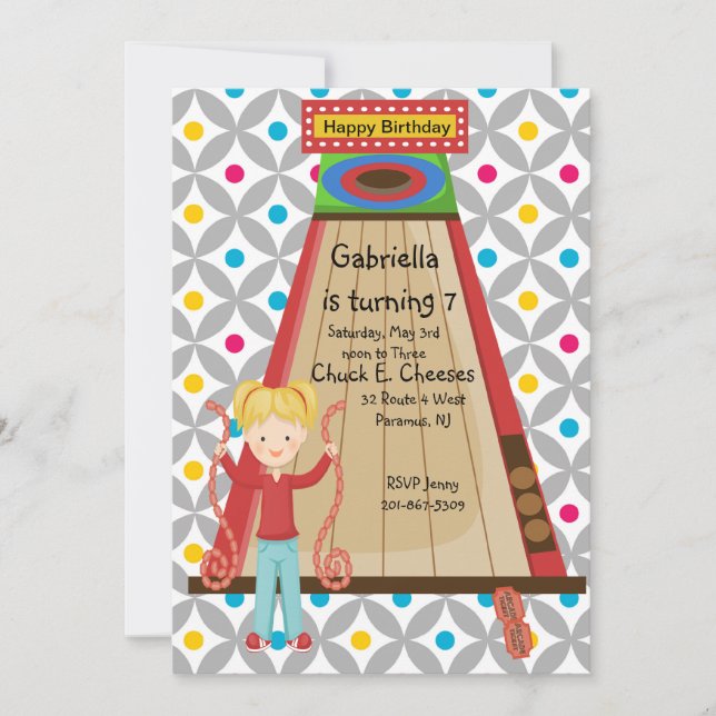 Niedliche Arcade Skee Einladung (Vorderseite)