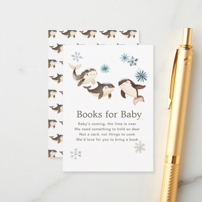 Niedliche Arctic Whale Babydusche Bücher für Kinde Begleitkarte (Vorderseite/Rückseite Beispiel)