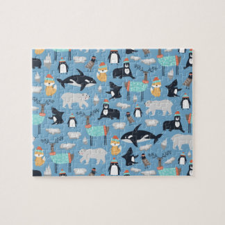 Niedliche arktische Tiere Nahtloses Muster Puzzle