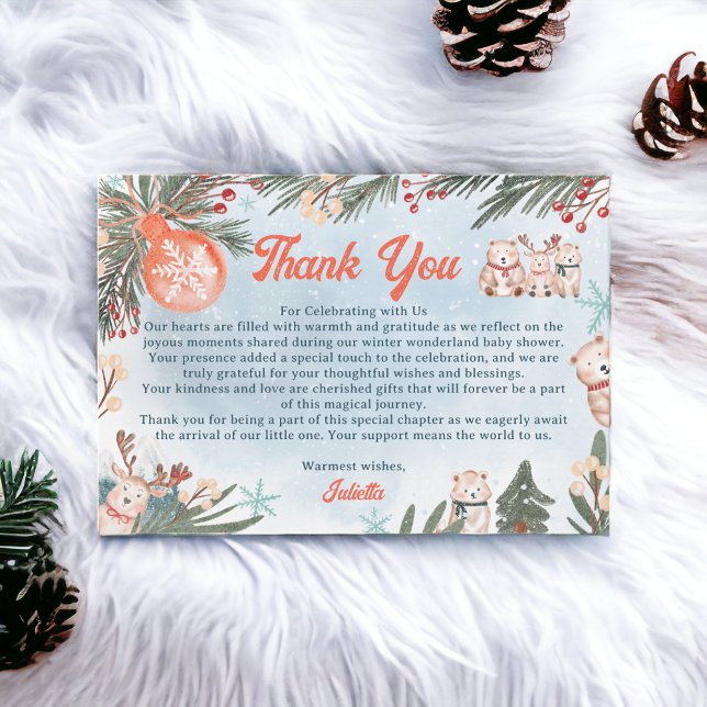 Niedliche Arktische Tiere Winterweihnachtsdusche Dankeskarte (Cute Arctic Animals Winter Christmas baby shower Thank You Card)