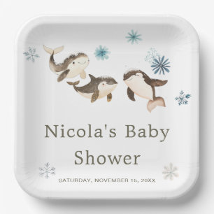 Niedliche arktische Whale-Babydusche Pappteller