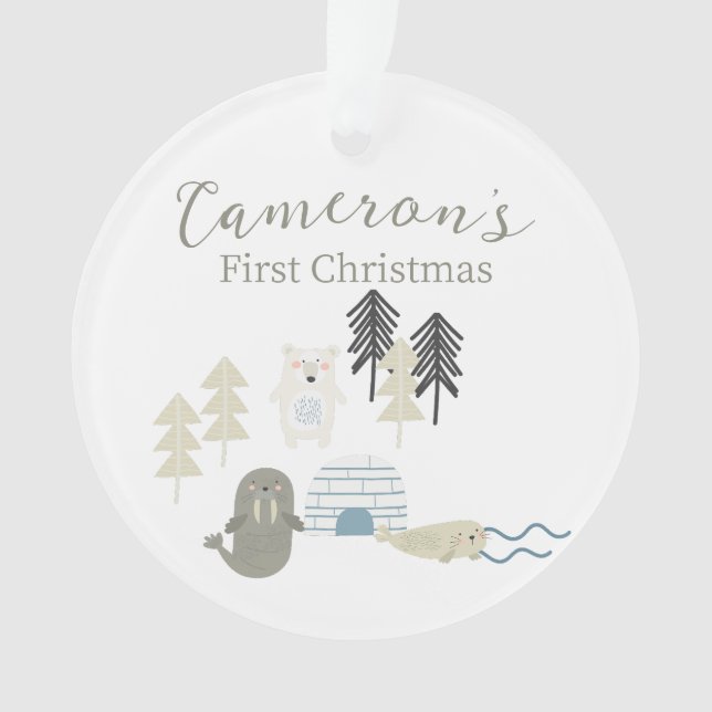 Niedliche arktische Wintertiere Erstes Foto zu Wei Ornament (Vorderseite)