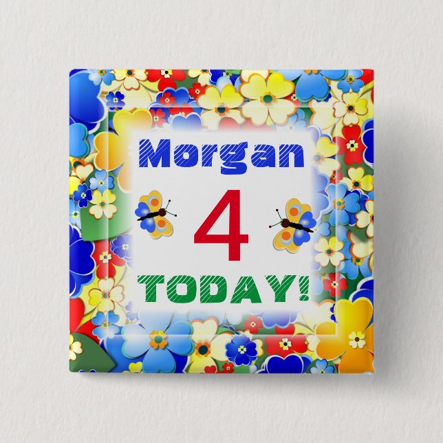 Niedliche Art Deco Blume Anpassbares Zeitalter Button (Vorderseite)