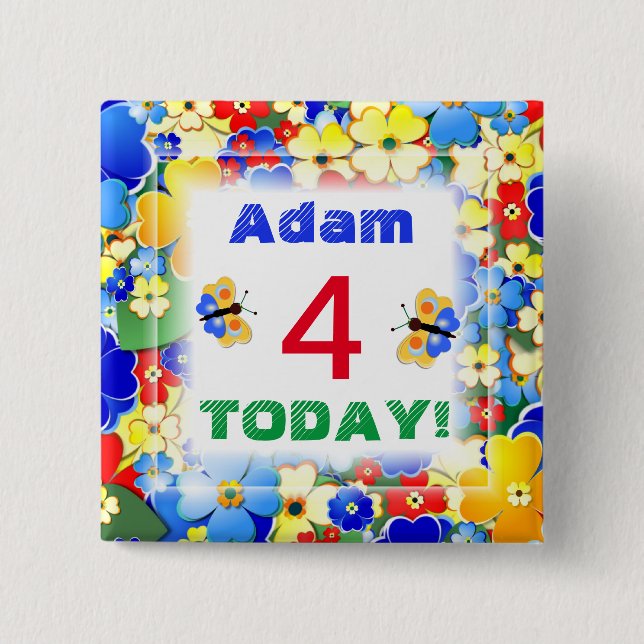 Niedliche Art Deco Blume Anpassbares Zeitalter Button (Vorderseite)