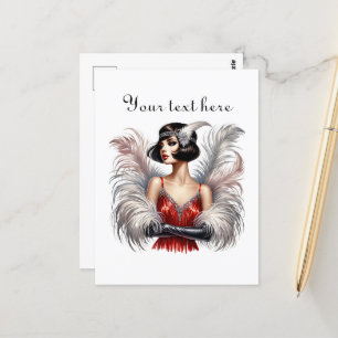 Niedliche Art Deco Dame fügt Text hinzu Postkarte