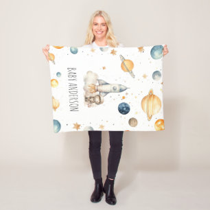 Niedliche Astronaut Space Monogram Boys Fleecedecke