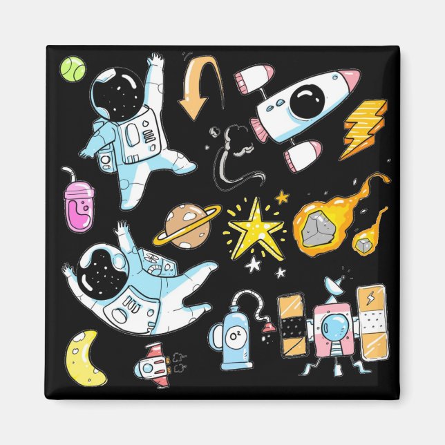 Niedliche Astronauten in Raumdoodles Kinder Magnet (Vorne)