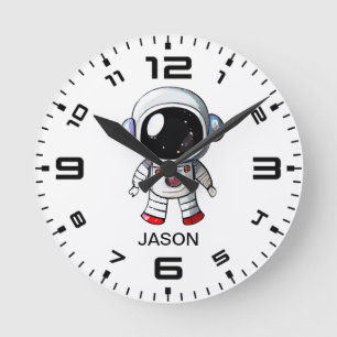 Niedliche Astronauten-Individuelle Name-Boys beoba Runde Wanduhr