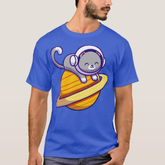 Niedliche Astronautenkatze auf dem Planeten T-Shirt
