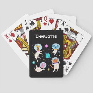 Niedliche Astronautentiere schwimmen im Weltraum Spielkarten