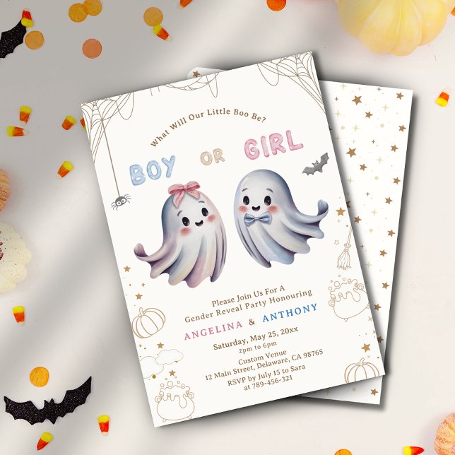 Niedliche Aufdeckung des kleinen Boys oder Mädchen Einladung (Cute Little Boo Boy Or Girl Gender Reveal Invitation)