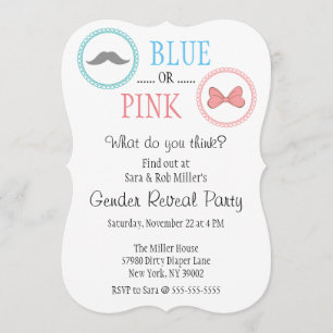 Niedliche Aufdeckung von Mustache & Bow Gender Einladung