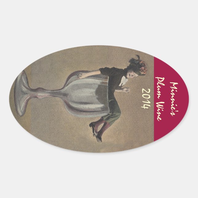 niedliche Aufklebermutter in Weinglas Vintage Etik Ovaler Aufkleber (Vorderseite)