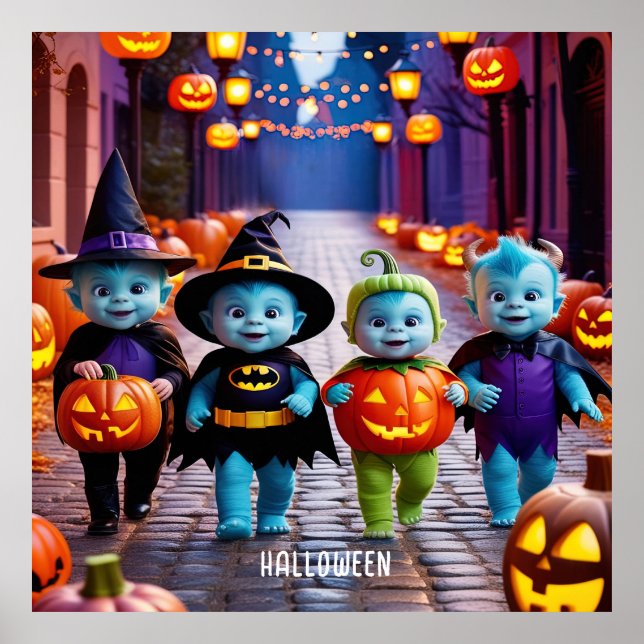 Niedliche Außerirdischen Trick oder Treaters Hallo Poster (Vorne)