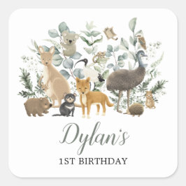 Niedliche Australische Tiere Eucalyptus Birthday P Quadratischer Aufkleber