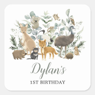 Niedliche Australische Tiere Eucalyptus Birthday P Quadratischer Aufkleber